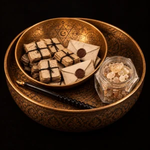 Dar Talisman — Quran and Jafr Amulet — on a black background