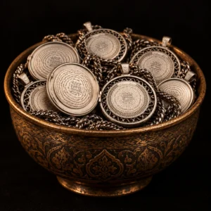 Dar Talisman — Four Seals Necklace — on a black background