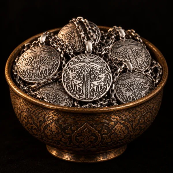 Dar Talisman — Spiritual Protection Necklace — on a black background