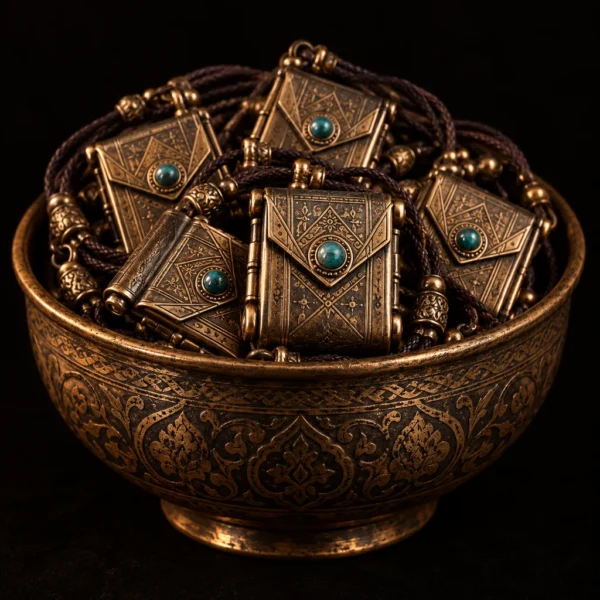Dar Talisman — Prosperity Intention Amulet — on a black background