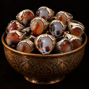 Dar Talisman — talisman ring — Yemeni Aqeeq Spiritual Ring — on a black background