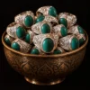 Dar Talisman — turquoise ring — Turquoise Prosperity Intention Ring — Black Background Dar Talisman — turquoise ring — Turquoise Prosperity Intention Ring — on a black background