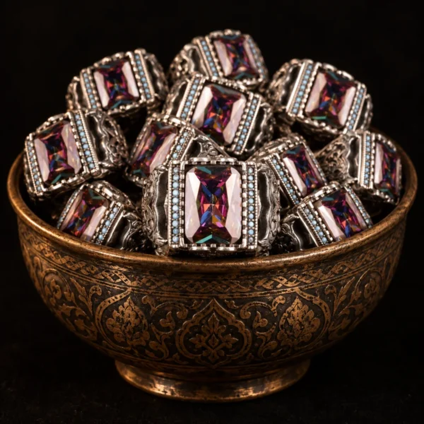 Dar Talisman — talisman ring — Prosperity Intention Ring — on a black background