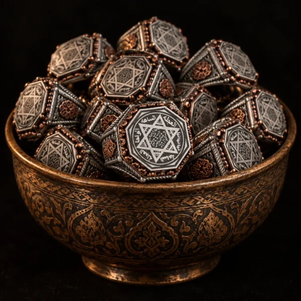 Dar Talisman — king solomon ring — King Solomon Solomonic Jinn Ring — on a black background