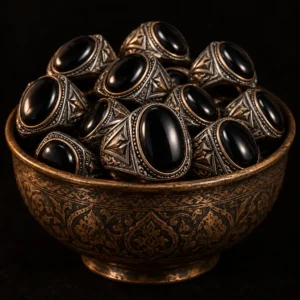 Dar Talisman — djinn ring — Demon Jinn Prosperity Intention Ring — on a black background